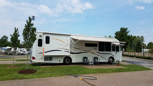 Motorhome parked on camp site